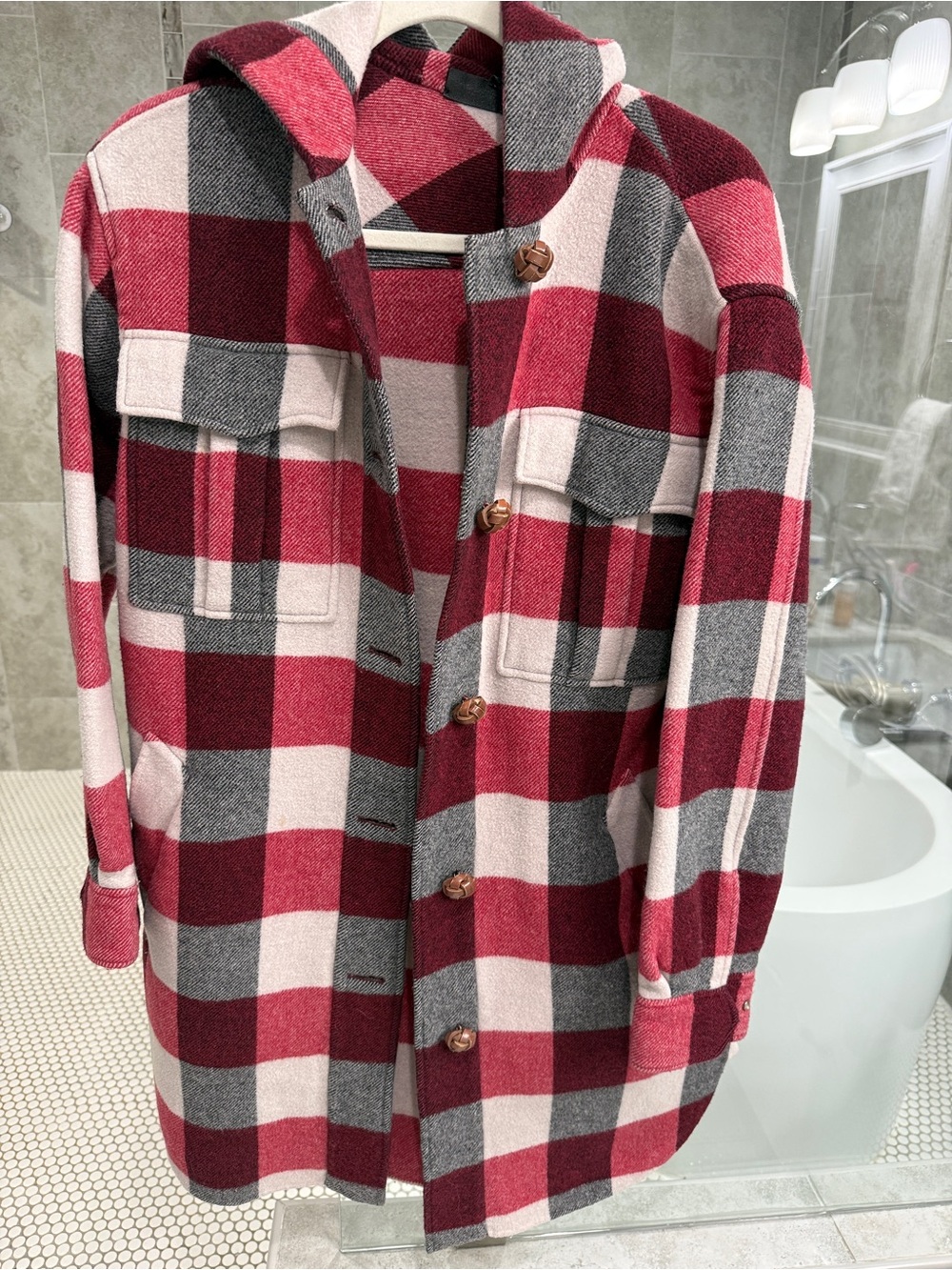 Rag and Bone Red Buffalo Plaid Hooded Jacket Coat - Women’s Small -